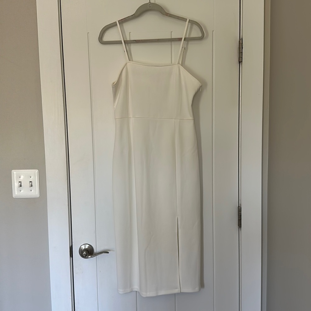 Pink Lily Unexpected Invite White Square Neck Midi Dress (L)
